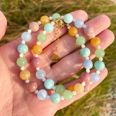 Colored Natural Stone Beaded Necklace, Bohemian Style, 18K Stainless Steel detail 2