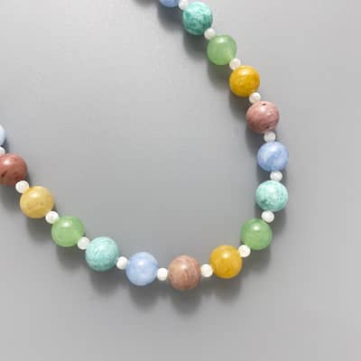 Colored Natural Stone Beaded Necklace, Bohemian Style, 18K Stainless Steel detail 3
