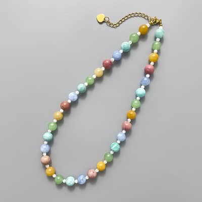 Colored Natural Stone Beaded Necklace, Bohemian Style, 18K Stainless Steel detail 4