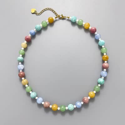 Colored Natural Stone Beaded Necklace, Bohemian Style, 18K Stainless Steel detail 5