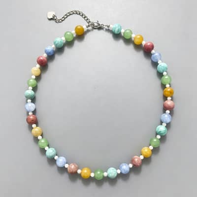 Colored Natural Stone Beaded Necklace, Bohemian Style, 18K Stainless Steel detail 6