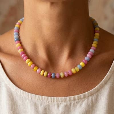 Colorful Natural Stone Abacus Bead Necklace, Stainless Steel OT Buckle detail 1