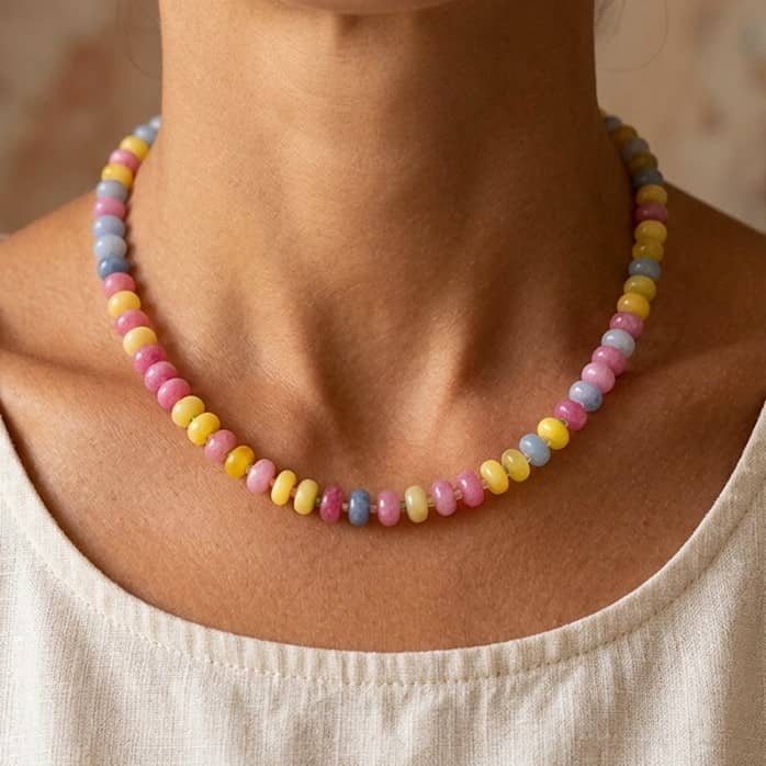 Colorful Natural Stone Abacus Bead Necklace, Stainless Steel OT Buckle - main