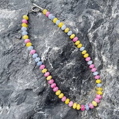 Colorful Natural Stone Abacus Bead Necklace, Stainless Steel OT Buckle detail 4