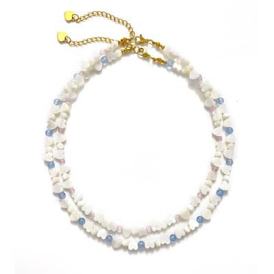 Bohemian Mother Pearl Heart Beaded Necklace, Pink Crystal Waterproof Stainless Steel detail 5