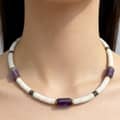 Bohemian Amethyst White Shell Beaded Necklace, Waterproof Stainless Steel 18K Gold 1