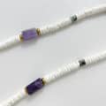 Bohemian Amethyst White Shell Beaded Necklace, Waterproof Stainless Steel 18K Gold 2