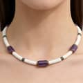 Bohemian Amethyst White Shell Beaded Necklace, Waterproof Stainless Steel 18K Gold 3
