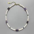 Bohemian Amethyst White Shell Beaded Necklace, Waterproof Stainless Steel 18K Gold 4