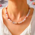 Bohemian Mix Colors Natural Stone Freshwater Pearl Beaded Necklace, Waterproof Stainless Steel 1