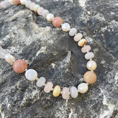 Bohemian Mix Colors Natural Stone Freshwater Pearl Beaded Necklace, Waterproof Stainless Steel detail 4