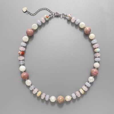 Bohemian Mix Colors Natural Stone Freshwater Pearl Beaded Necklace, Waterproof Stainless Steel detail 5