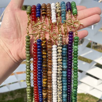 Bohemian Natural Stone Multi-Color Beaded Necklace, Waterproof Stainless Steel OT Clasp detail 1