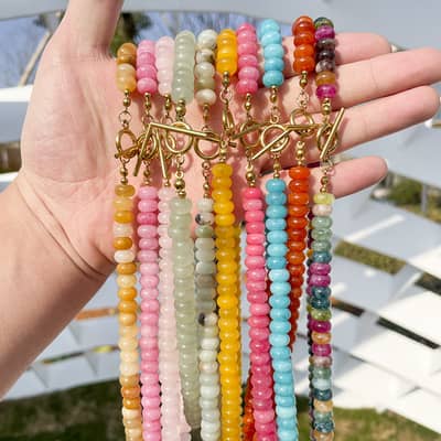 Bohemian Multicolor Natural Stone Beaded Necklace, Waterproof Stainless Steel OT Toggle Clasp Abacus Bead detail 1