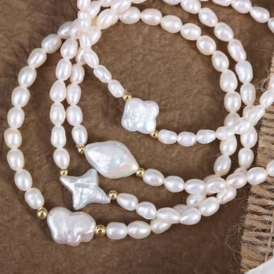 INS Style Natural Baroque Pearl Bracelet Creative Design Elastic Moon Star Pearl Bracelet Party Gift detail 6