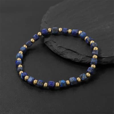 Faceted Natural Stone Square Beads Bracelet Waterproof Stainless Steel Bead Elastic Rope Bracelet Party Gift detail 6