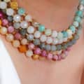 Faceted Natural Stone Beaded Necklace, Waterproof Stainless Steel Handmade 1