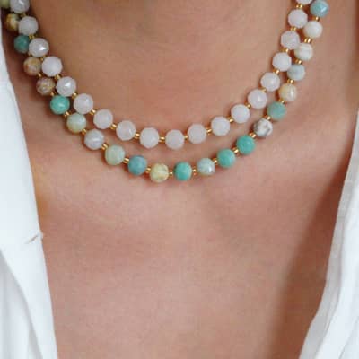 Faceted Natural Stone Beaded Necklace, Waterproof Stainless Steel Handmade detail 2