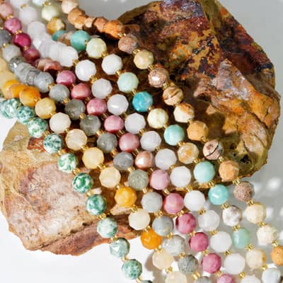 Faceted Natural Stone Beaded Necklace, Waterproof Stainless Steel Handmade detail 4
