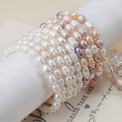 INS Style Natural Freshwater Pearl Bracelet Handmade Elastic Bangle Jewelry Gift Party Daily Wear detail 2
