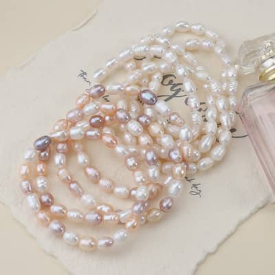INS Style Natural Freshwater Pearl Bracelet Handmade Elastic Bangle Jewelry Gift Party Daily Wear detail 4