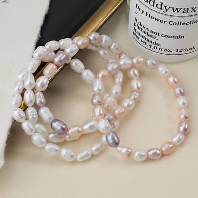 INS Style Natural Freshwater Pearl Bracelet Handmade Elastic Bangle Jewelry Gift Party Daily Wear detail 5