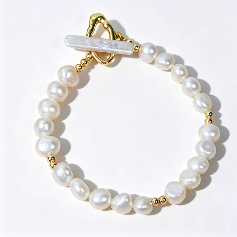 Vintage Style Natural Pearl Handmade Bracelet Baroque Freshwater Pearl OT Clasp Bangle Jewelry Gift - main