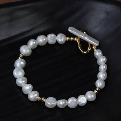 Vintage Style Natural Pearl Handmade Bracelet Baroque Freshwater Pearl OT Clasp Bangle Jewelry Gift detail 3