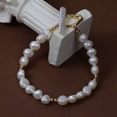 Vintage Style Natural Pearl Handmade Bracelet Baroque Freshwater Pearl OT Clasp Bangle Jewelry Gift detail 4
