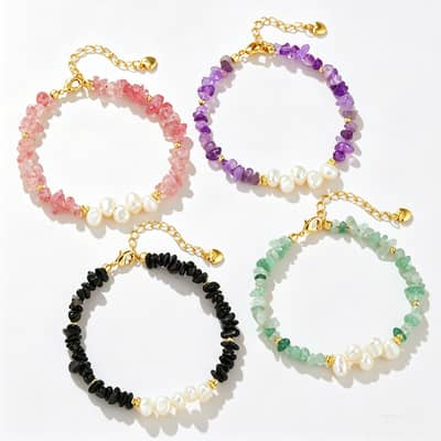 INS Style Natural Freshwater Pearl Natural Stone Bracelet Crystal Beaded Handmade Bracelet Party Daily Wear detail 1