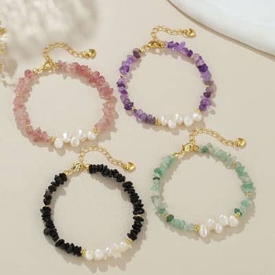 INS Style Natural Freshwater Pearl Natural Stone Bracelet Crystal Beaded Handmade Bracelet Party Daily Wear detail 2