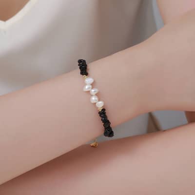 INS Style Natural Freshwater Pearl Natural Stone Bracelet Crystal Beaded Handmade Bracelet Party Daily Wear detail 4