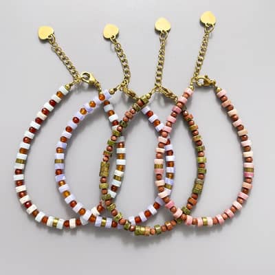 Bohemian Colored Natural Stone Beaded Bracelet Stackable Waterproof Stainless Steel 18K detail 1