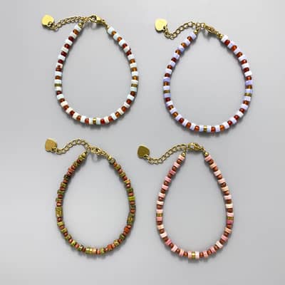 Bohemian Colored Natural Stone Beaded Bracelet Stackable Waterproof Stainless Steel 18K detail 2