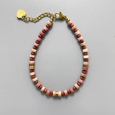Bohemian Colored Natural Stone Beaded Bracelet Stackable Waterproof Stainless Steel 18K detail 6
