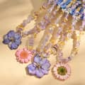 Natural Crystal Resin Dried Flower Pendant Necklace, 18K Gold Waterproof 1