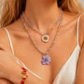 Natural Crystal Resin Dried Flower Pendant Necklace, 18K Gold Waterproof 2