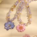 Natural Crystal Resin Dried Flower Pendant Necklace, 18K Gold Waterproof 4