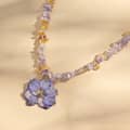 Natural Crystal Resin Dried Flower Pendant Necklace, 18K Gold Waterproof 5