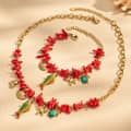 Summer Ocean Multi-Pendant Turtle Starfish Zircon Stainless Steel Necklace and Bracelet Set 1