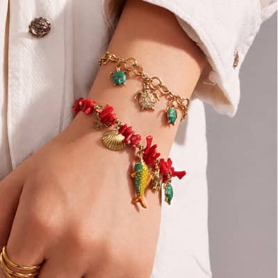 Summer Ocean Multi-Pendant Turtle Starfish Zircon Stainless Steel Necklace and Bracelet Set detail 4