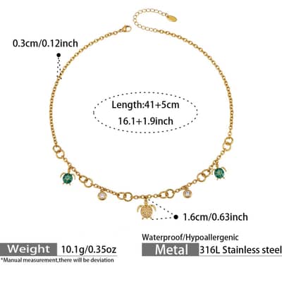 Summer Ocean Multi-Pendant Turtle Starfish Zircon Stainless Steel Necklace and Bracelet Set detail 5