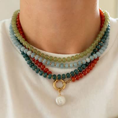 Abacus Bead Natural Stone Light Luxury Stackable Freshwater Pearl Pendant Clavicle Chain detail 2