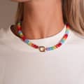 Natural Stone Beaded Choker Necklace, Waterproof Stainless Steel Spring Ring Clasp Stackable Clavicle Chain 1