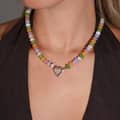 Rainbow Abacus Natural Stone Beaded Necklace, Waterproof Stainless Steel Heart Spring Ring Clasp 1