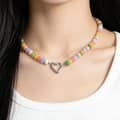 Rainbow Abacus Natural Stone Beaded Necklace, Waterproof Stainless Steel Heart Spring Ring Clasp 2