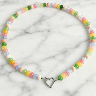 Rainbow Abacus Natural Stone Beaded Necklace, Waterproof Stainless Steel Heart Spring Ring Clasp detail 4