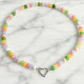 Rainbow Abacus Natural Stone Beaded Necklace, Waterproof Stainless Steel Heart Spring Ring Clasp 4