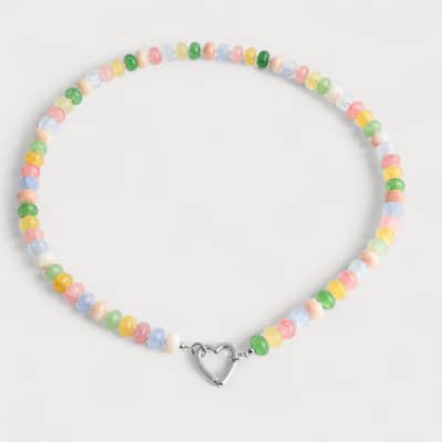 Rainbow Abacus Natural Stone Beaded Necklace, Waterproof Stainless Steel Heart Spring Ring Clasp detail 5