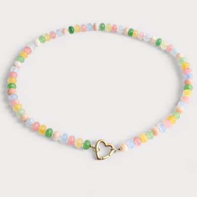 Rainbow Abacus Natural Stone Beaded Necklace, Waterproof Stainless Steel Heart Spring Ring Clasp detail 6